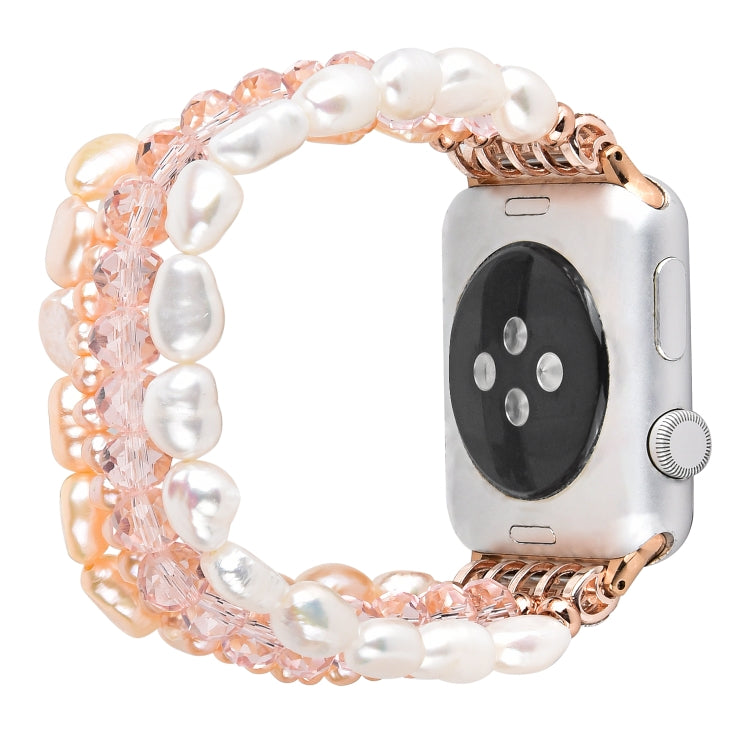 For Apple Watch 5 & 4 44mm / 3 & 2 & 1 42mm Pearl Crystal Watch Band(Pearl + Pink Crystal) by buy2fix