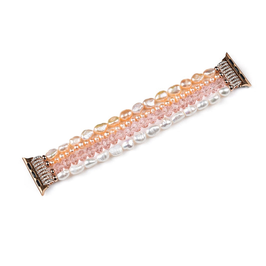 For Apple Watch 5 & 4 44mm / 3 & 2 & 1 42mm Pearl Crystal Watch Band(Pearl + Pink Crystal) by buy2fix
