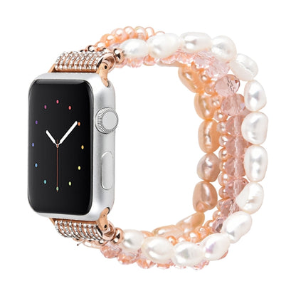 For Apple Watch 5 & 4 44mm / 3 & 2 & 1 42mm Pearl Crystal Watch Band(Pearl + Pink Crystal) by buy2fix