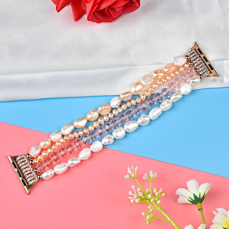 For Apple Watch 5 & 4 44mm / 3 & 2 & 1 42mm Pearl Crystal Watch Band(Pearl + Pink Crystal) by buy2fix