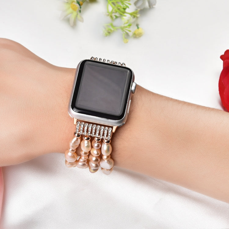 For Apple Watch 5 & 4 44mm / 3 & 2 & 1 42mm Pearl Crystal Watch Band(Natural Pearl) by buy2fix