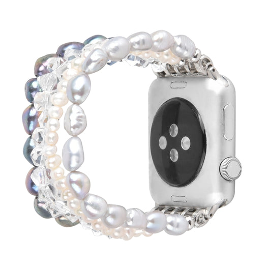 For Apple Watch 5 & 4 44mm / 3 & 2 & 1 42mm Pearl Crystal Watch Band(Pearl + White Crystal) by buy2fix