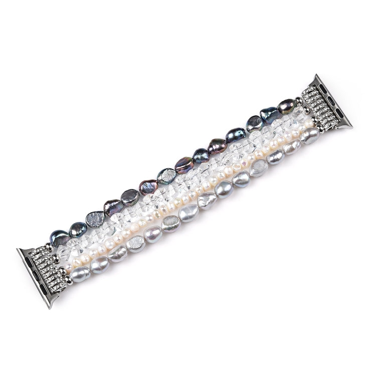 For Apple Watch 5 & 4 44mm / 3 & 2 & 1 42mm Pearl Crystal Watch Band(Pearl + White Crystal) by buy2fix