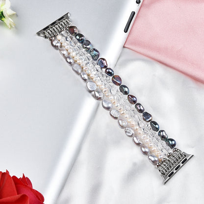For Apple Watch 5 & 4 44mm / 3 & 2 & 1 42mm Pearl Crystal Watch Band(Pearl + White Crystal) by buy2fix