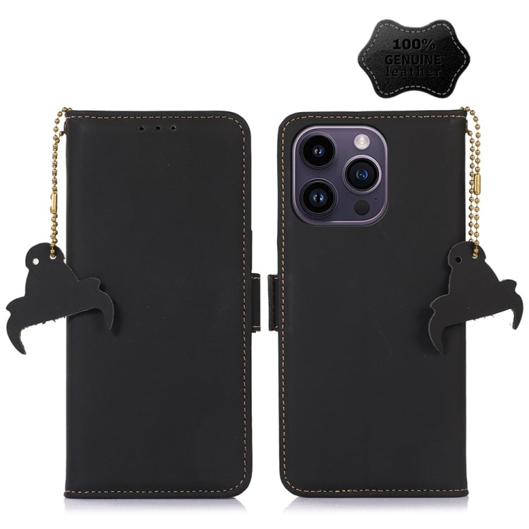 For iPhone 13 Pro Max Genuine Leather Magnetic RFID Leather Phone Case(Black) - iPhone 13 Pro Max Cases by buy2fix | Online Shopping UK | buy2fix