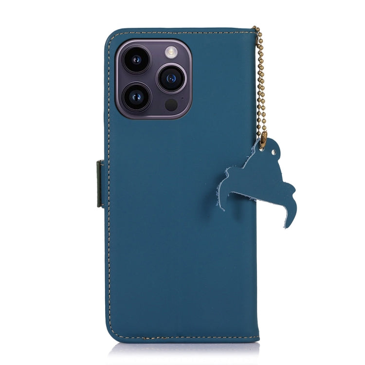For iPhone 13 Pro Max Genuine Leather Magnetic RFID Leather Phone Case(Blue) - iPhone 13 Pro Max Cases by buy2fix | Online Shopping UK | buy2fix