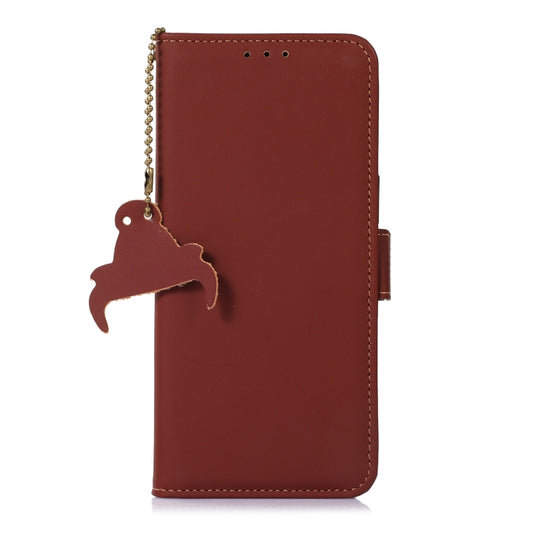 For iPhone 13 Pro Max Genuine Leather Magnetic RFID Leather Phone Case(Coffee) - iPhone 13 Pro Max Cases by buy2fix | Online Shopping UK | buy2fix