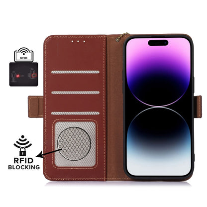 For iPhone 13 Pro Max Genuine Leather Magnetic RFID Leather Phone Case(Coffee) - iPhone 13 Pro Max Cases by buy2fix | Online Shopping UK | buy2fix