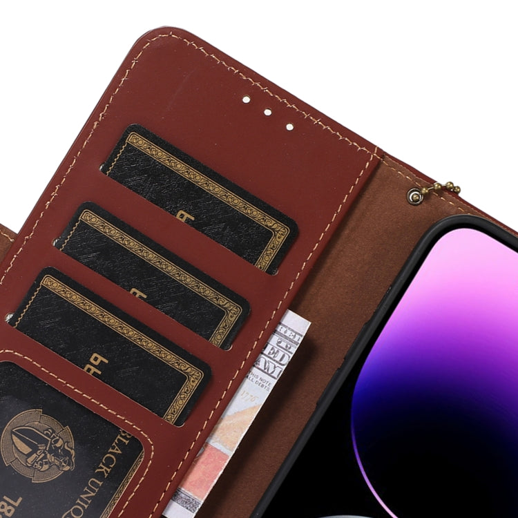 For iPhone 13 Pro Max Genuine Leather Magnetic RFID Leather Phone Case(Coffee) - iPhone 13 Pro Max Cases by buy2fix | Online Shopping UK | buy2fix