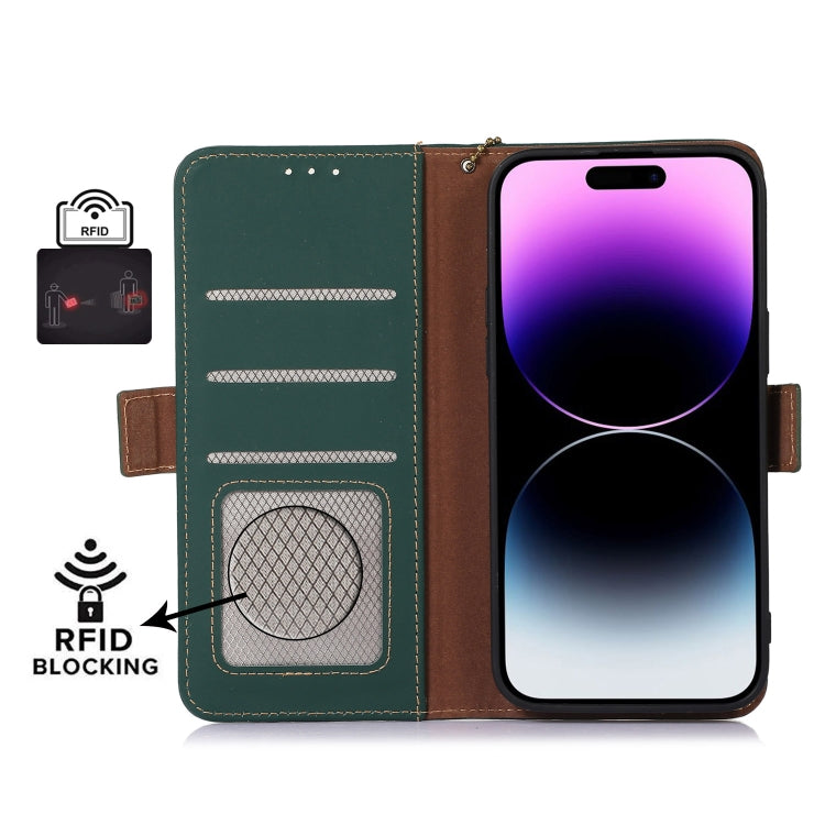 For iPhone 13 Pro Genuine Leather Magnetic RFID Leather Phone Case(Green) - iPhone 13 Pro Cases by buy2fix | Online Shopping UK | buy2fix