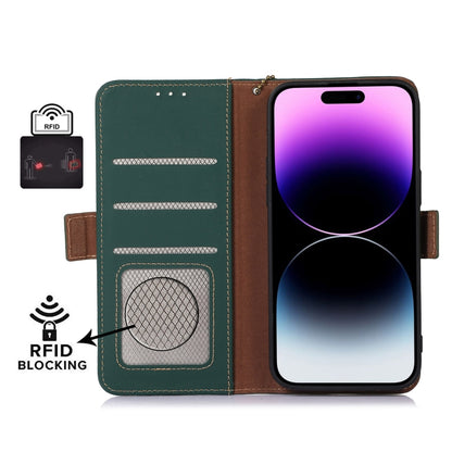 For iPhone 13 Pro Genuine Leather Magnetic RFID Leather Phone Case(Green) - iPhone 13 Pro Cases by buy2fix | Online Shopping UK | buy2fix
