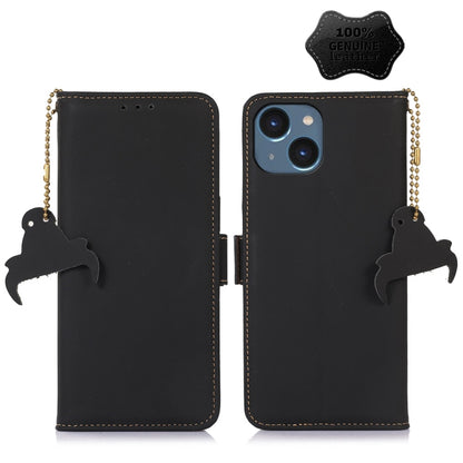 For iPhone 13 Genuine Leather Magnetic RFID Leather Phone Case(Black) - iPhone 13 Cases by buy2fix | Online Shopping UK | buy2fix