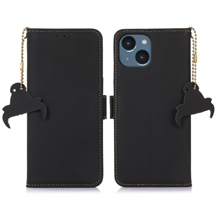 For iPhone 14 Genuine Leather Magnetic RFID Leather Phone Case(Black) - iPhone 14 Cases by buy2fix | Online Shopping UK | buy2fix