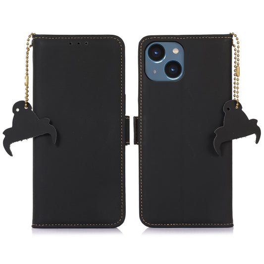 For iPhone 14 Genuine Leather Magnetic RFID Leather Phone Case(Black) - iPhone 14 Cases by buy2fix | Online Shopping UK | buy2fix
