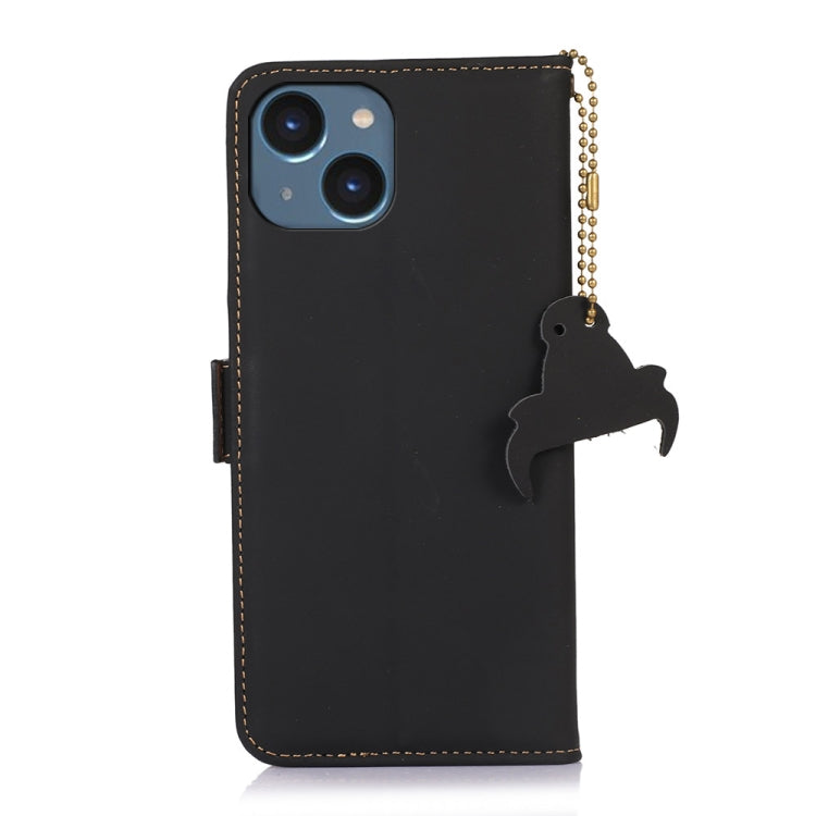 For iPhone 14 Genuine Leather Magnetic RFID Leather Phone Case(Black) - iPhone 14 Cases by buy2fix | Online Shopping UK | buy2fix