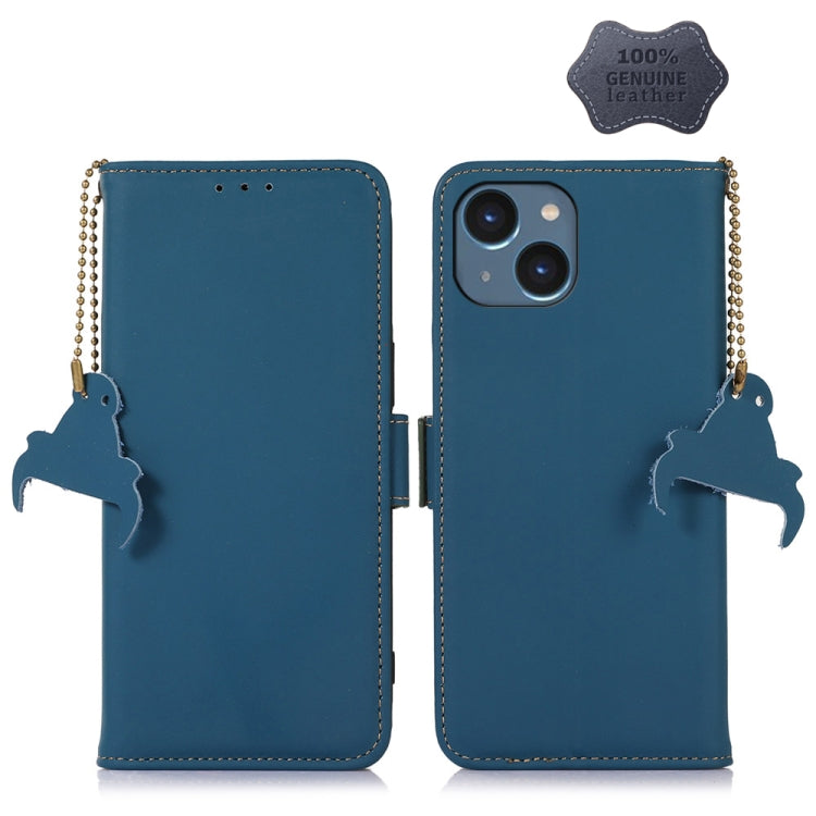 For iPhone 14 Genuine Leather Magnetic RFID Leather Phone Case(Blue) - iPhone 14 Cases by buy2fix | Online Shopping UK | buy2fix