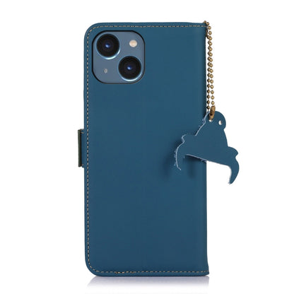 For iPhone 14 Genuine Leather Magnetic RFID Leather Phone Case(Blue) - iPhone 14 Cases by buy2fix | Online Shopping UK | buy2fix