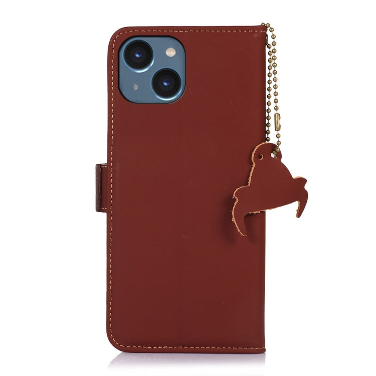 For iPhone 14 Genuine Leather Magnetic RFID Leather Phone Case(Coffee) - iPhone 14 Cases by buy2fix | Online Shopping UK | buy2fix