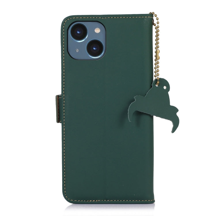 For iPhone 14 Genuine Leather Magnetic RFID Leather Phone Case(Green) - iPhone 14 Cases by buy2fix | Online Shopping UK | buy2fix