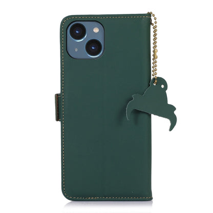 For iPhone 14 Genuine Leather Magnetic RFID Leather Phone Case(Green) - iPhone 14 Cases by buy2fix | Online Shopping UK | buy2fix