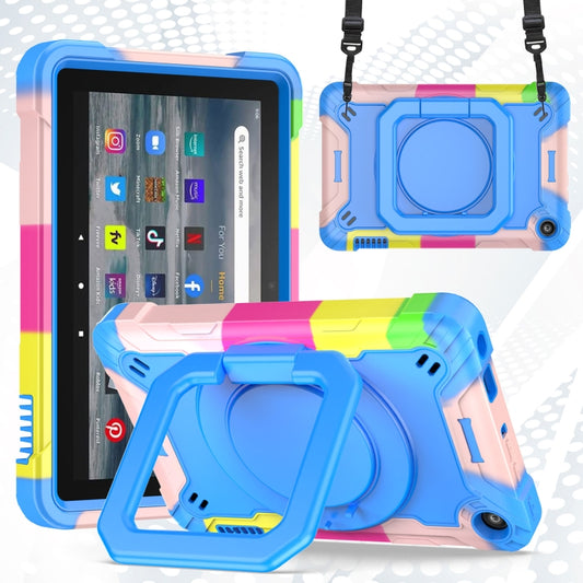 For Amazon Kindle Fire 7 2022 Silicone + PC Bracelet Holder Tablet Case(Camouflage + Blue) - Amazon by buy2fix | Online Shopping UK | buy2fix