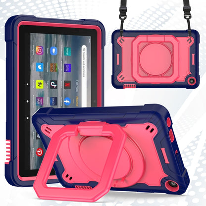 For Amazon Kindle Fire 7 2022 Silicone + PC Bracelet Holder Tablet Case(Navy Blue + Rose Red) - Amazon by buy2fix | Online Shopping UK | buy2fix