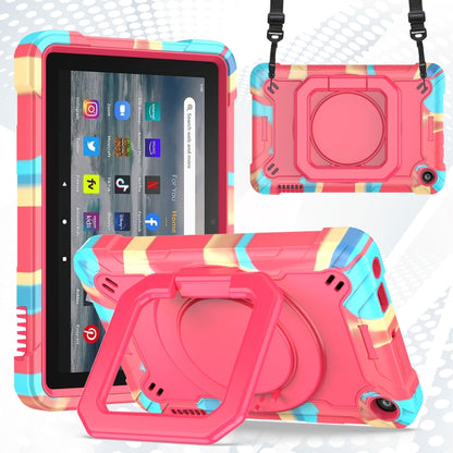 For Amazon Kindle Fire 7 2022 Silicone + PC Bracelet Holder Tablet Case(Camouflage + Rose Red) - Amazon by buy2fix | Online Shopping UK | buy2fix