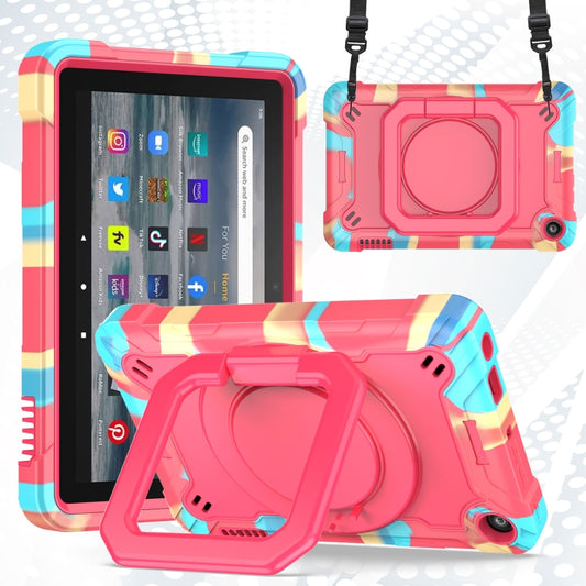 For Amazon Kindle Fire 7 2022 Silicone + PC Bracelet Holder Tablet Case(Camouflage + Rose Red) - Amazon by buy2fix | Online Shopping UK | buy2fix