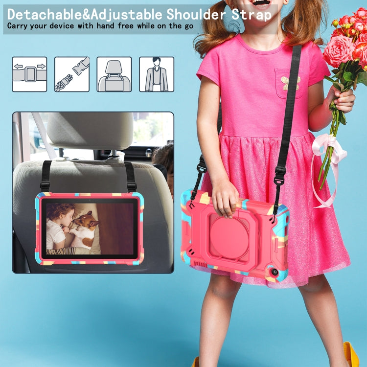 For Amazon Kindle Fire 7 2022 Silicone + PC Bracelet Holder Tablet Case(Camouflage + Rose Red) - Amazon by buy2fix | Online Shopping UK | buy2fix