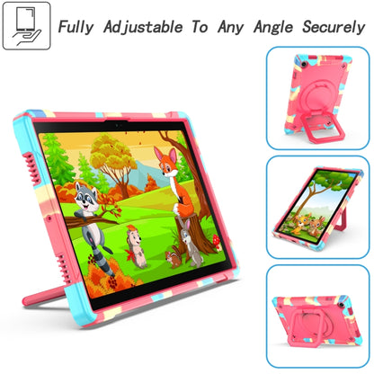 For Samsung Galaxy Tab A8 10.5 2021 Silicone + PC Bracelet Holder Tablet Case(Camouflage + Rose Red) by buy2fix