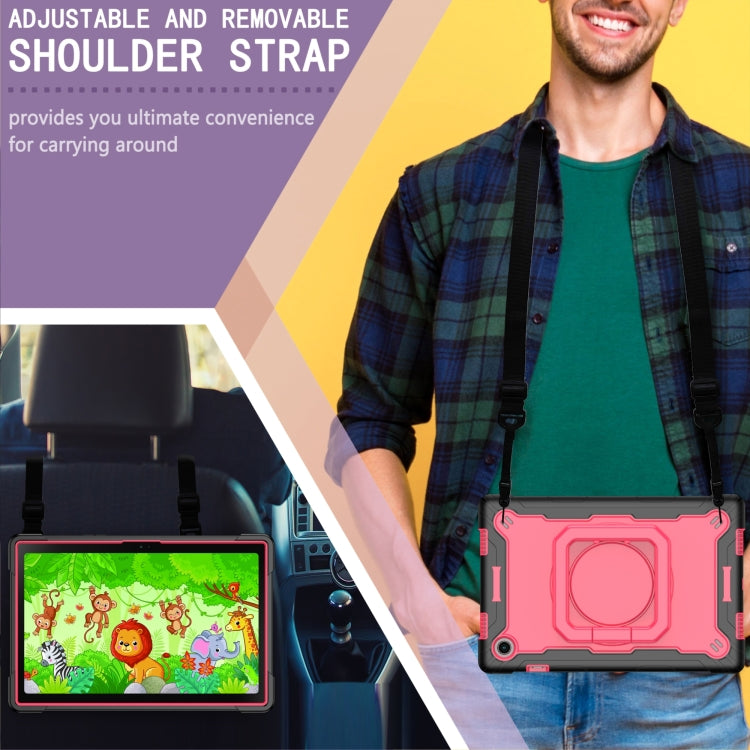 For Samsung Galaxy Tab A8 10.5 2021 Silicone + PC Bracelet Holder Tablet Case(Black + Rose Red) - Other Galaxy Tab PC by buy2fix | Online Shopping UK | buy2fix