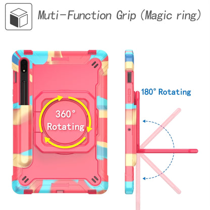 For Samsung Galaxy Tab S7 / S8 Silicone + PC Bracelet Holder Tablet Case(Camouflage + Rose Red) - Galaxy Tab S8 Cases by buy2fix | Online Shopping UK | buy2fix