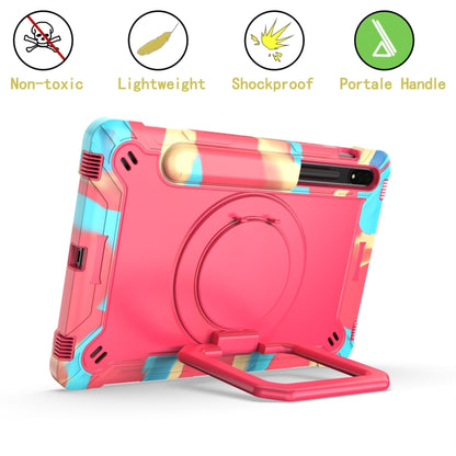 For Samsung Galaxy Tab S7 / S8 Silicone + PC Bracelet Holder Tablet Case(Camouflage + Rose Red) - Galaxy Tab S8 Cases by buy2fix | Online Shopping UK | buy2fix