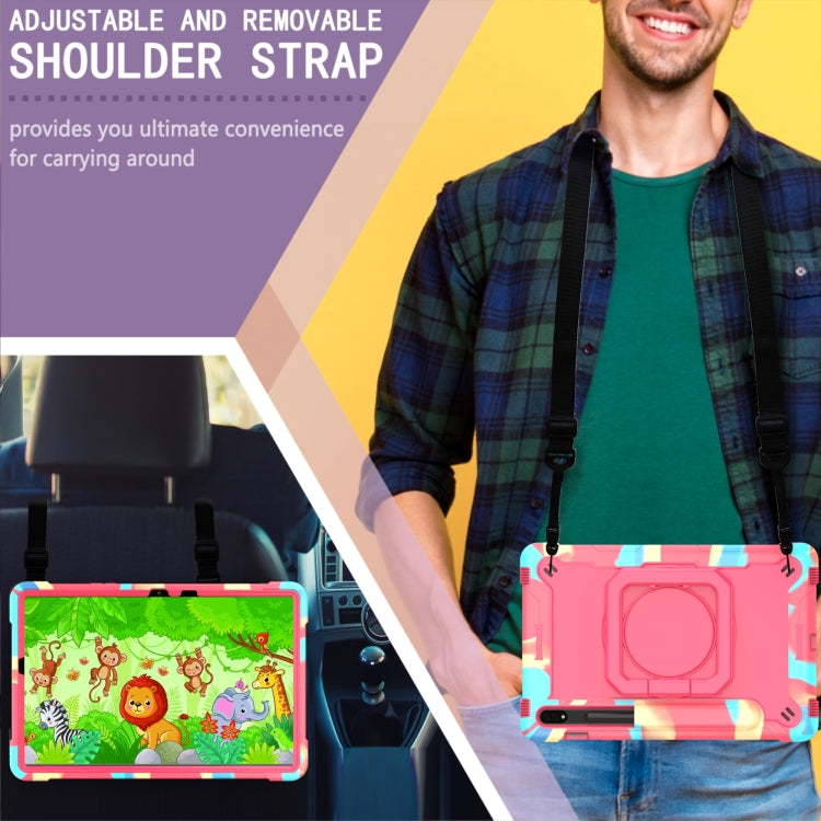 For Samsung Galaxy Tab S7 / S8 Silicone + PC Bracelet Holder Tablet Case(Camouflage + Rose Red) - Galaxy Tab S8 Cases by buy2fix | Online Shopping UK | buy2fix