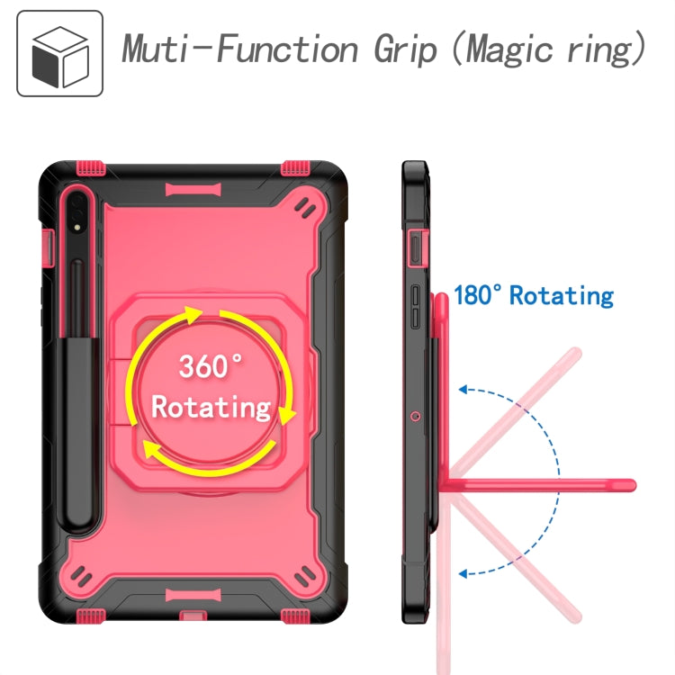 For Samsung Galaxy Tab S7 / S8 Silicone + PC Bracelet Holder Tablet Case(Black + Rose Red) - Galaxy Tab S8 Cases by buy2fix | Online Shopping UK | buy2fix
