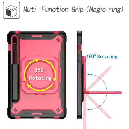 For Samsung Galaxy Tab S7 / S8 Silicone + PC Bracelet Holder Tablet Case(Black + Rose Red) - Galaxy Tab S8 Cases by buy2fix | Online Shopping UK | buy2fix