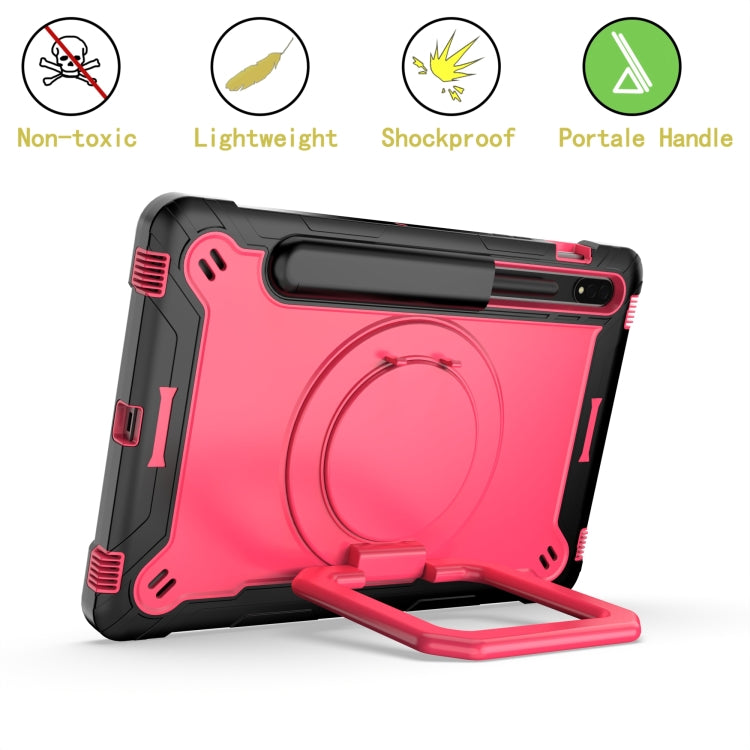 For Samsung Galaxy Tab S7 / S8 Silicone + PC Bracelet Holder Tablet Case(Black + Rose Red) - Galaxy Tab S8 Cases by buy2fix | Online Shopping UK | buy2fix