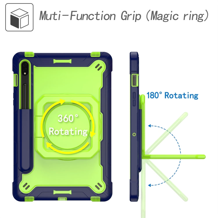 For Samsung Galaxy Tab S7 / S8 Silicone + PC Bracelet Holder Tablet Case(Navy Blue + Yellow Green) - Galaxy Tab S8 Cases by buy2fix | Online Shopping UK | buy2fix