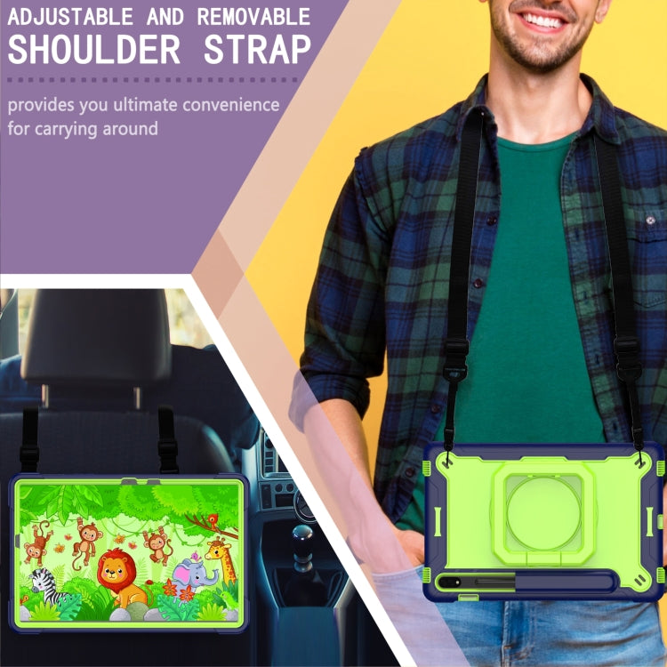 For Samsung Galaxy Tab S7 / S8 Silicone + PC Bracelet Holder Tablet Case(Navy Blue + Yellow Green) - Galaxy Tab S8 Cases by buy2fix | Online Shopping UK | buy2fix