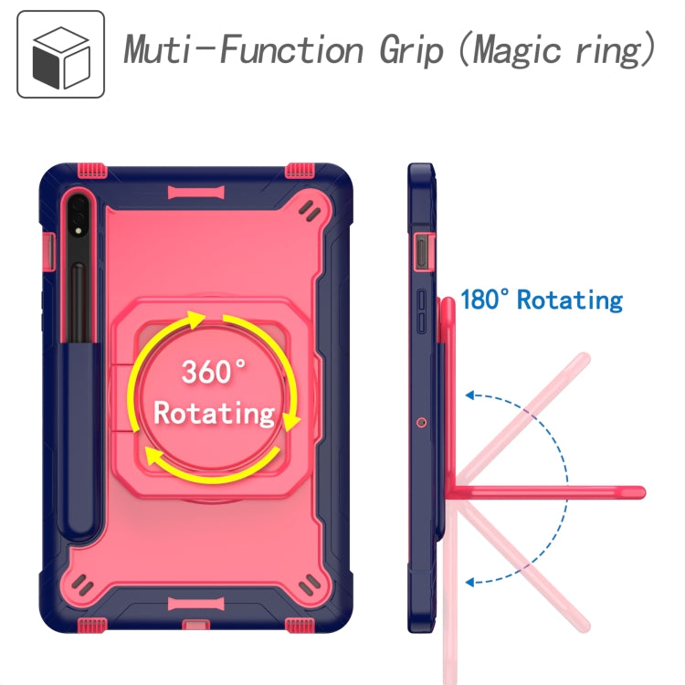 For Samsung Galaxy Tab S7 / S8 Silicone + PC Bracelet Holder Tablet Case(Navy Blue + Rose Red) - Galaxy Tab S8 Cases by buy2fix | Online Shopping UK | buy2fix