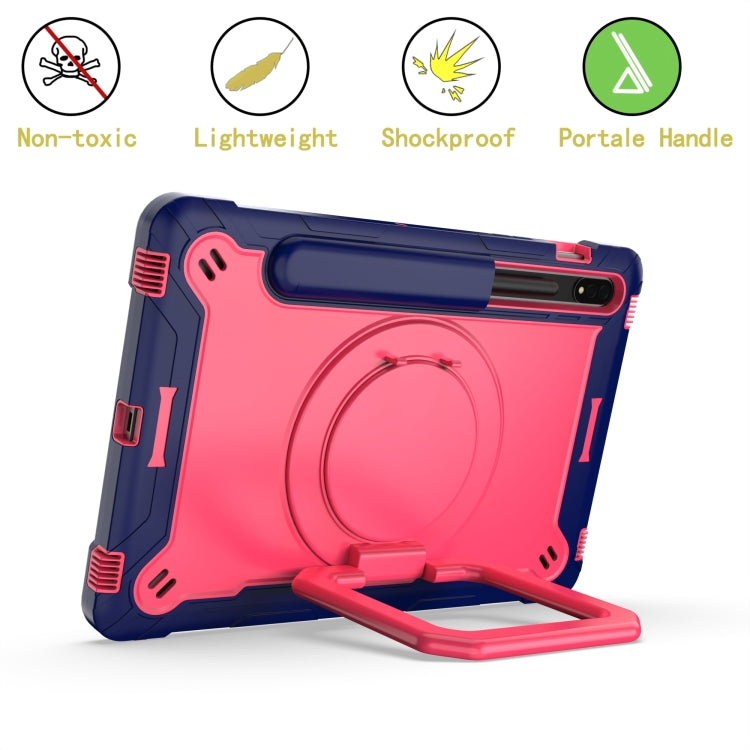 For Samsung Galaxy Tab S7 / S8 Silicone + PC Bracelet Holder Tablet Case(Navy Blue + Rose Red) - Galaxy Tab S8 Cases by buy2fix | Online Shopping UK | buy2fix