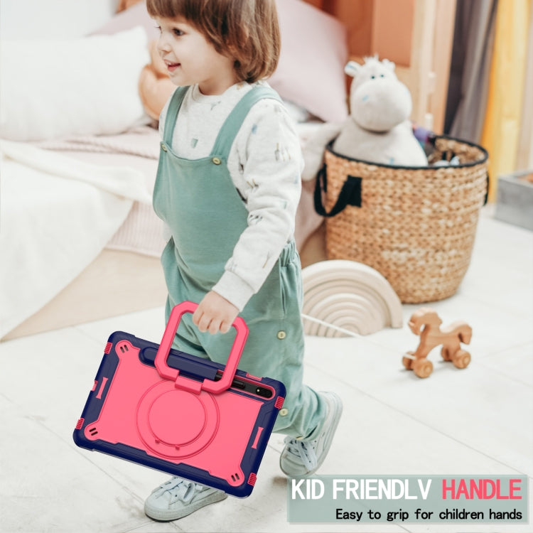 For Samsung Galaxy Tab S7 / S8 Silicone + PC Bracelet Holder Tablet Case(Navy Blue + Rose Red) - Galaxy Tab S8 Cases by buy2fix | Online Shopping UK | buy2fix