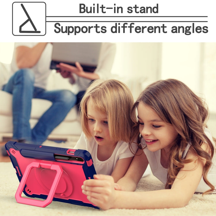 For Samsung Galaxy Tab S7 / S8 Silicone + PC Bracelet Holder Tablet Case(Navy Blue + Rose Red) - Galaxy Tab S8 Cases by buy2fix | Online Shopping UK | buy2fix