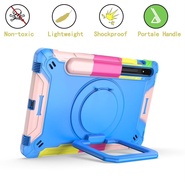 For Samsung Galaxy Tab S7 / S8 Silicone + PC Bracelet Holder Tablet Case(Camouflage + Blue) - Galaxy Tab S8 Cases by buy2fix | Online Shopping UK | buy2fix