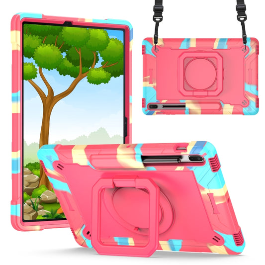 For Samsung Galaxy Tab S7+ / S8+ / S7 FE Silicone + PC Bracelet Holder Tablet Case(Camouflage + Rose Red) - Galaxy Tab S8+ Cases by buy2fix | Online Shopping UK | buy2fix