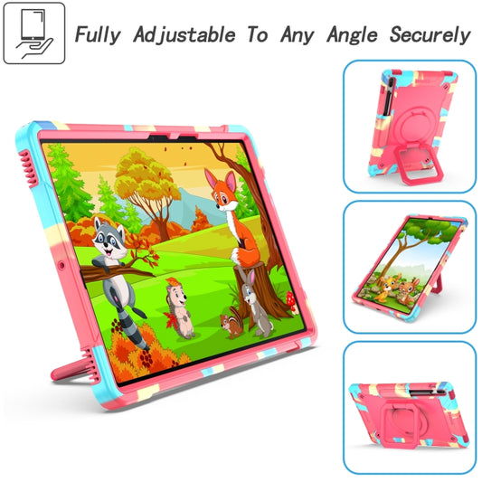 For Samsung Galaxy Tab S7+ / S8+ / S7 FE Silicone + PC Bracelet Holder Tablet Case(Camouflage + Rose Red) - Galaxy Tab S8+ Cases by buy2fix | Online Shopping UK | buy2fix