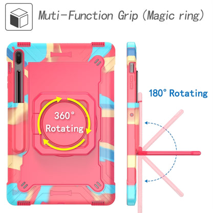 For Samsung Galaxy Tab S7+ / S8+ / S7 FE Silicone + PC Bracelet Holder Tablet Case(Camouflage + Rose Red) - Galaxy Tab S8+ Cases by buy2fix | Online Shopping UK | buy2fix
