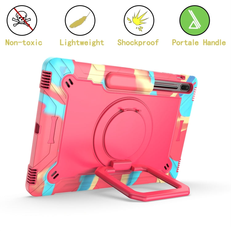 For Samsung Galaxy Tab S7+ / S8+ / S7 FE Silicone + PC Bracelet Holder Tablet Case(Camouflage + Rose Red) - Galaxy Tab S8+ Cases by buy2fix | Online Shopping UK | buy2fix