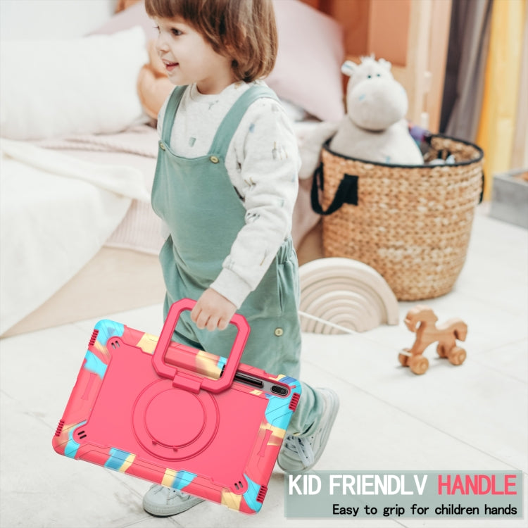For Samsung Galaxy Tab S7+ / S8+ / S7 FE Silicone + PC Bracelet Holder Tablet Case(Camouflage + Rose Red) - Galaxy Tab S8+ Cases by buy2fix | Online Shopping UK | buy2fix