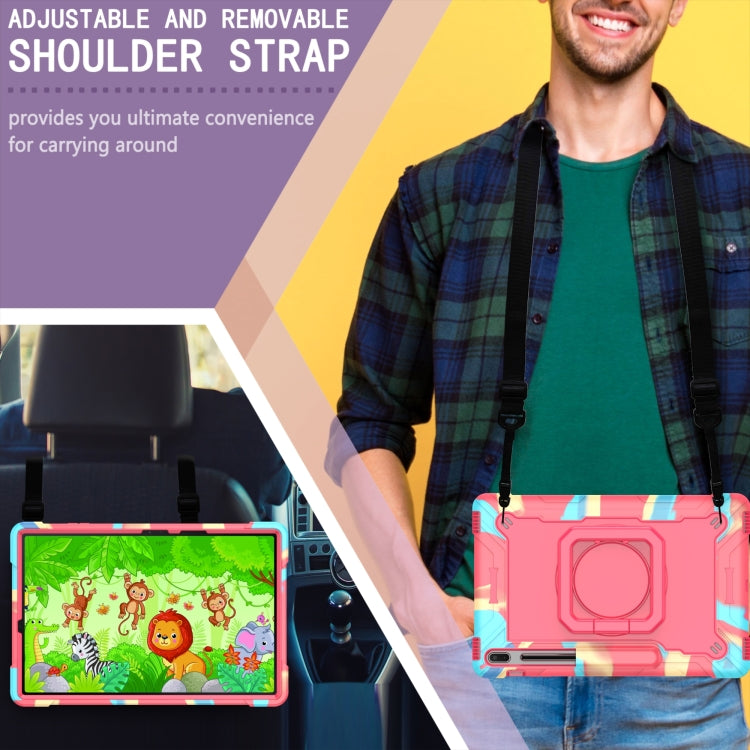 For Samsung Galaxy Tab S7+ / S8+ / S7 FE Silicone + PC Bracelet Holder Tablet Case(Camouflage + Rose Red) - Galaxy Tab S8+ Cases by buy2fix | Online Shopping UK | buy2fix